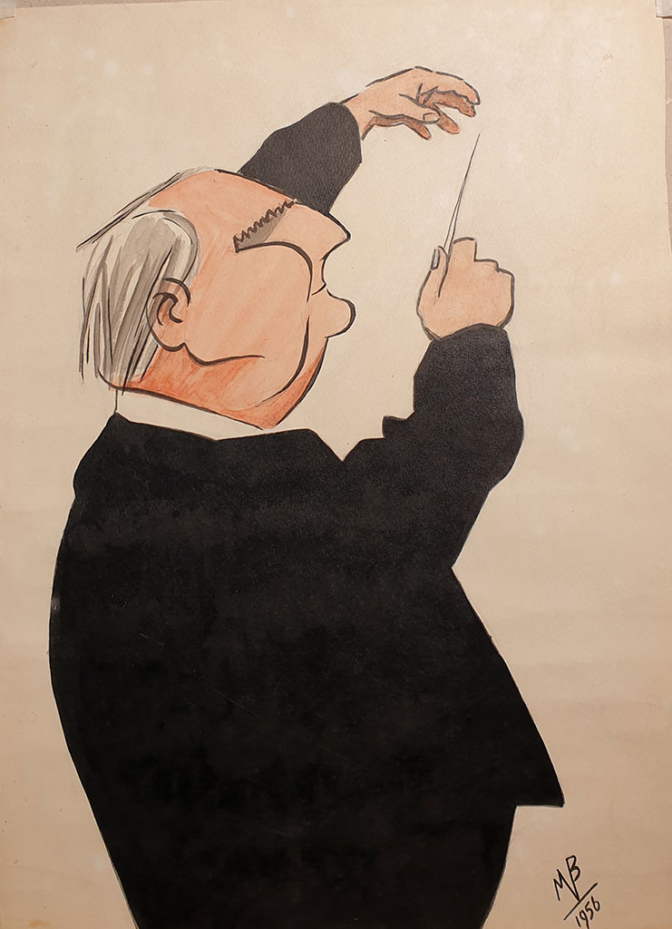 Zeichnung Dirigent  Franz Konwitschny auf Papier, Tusche, 1955