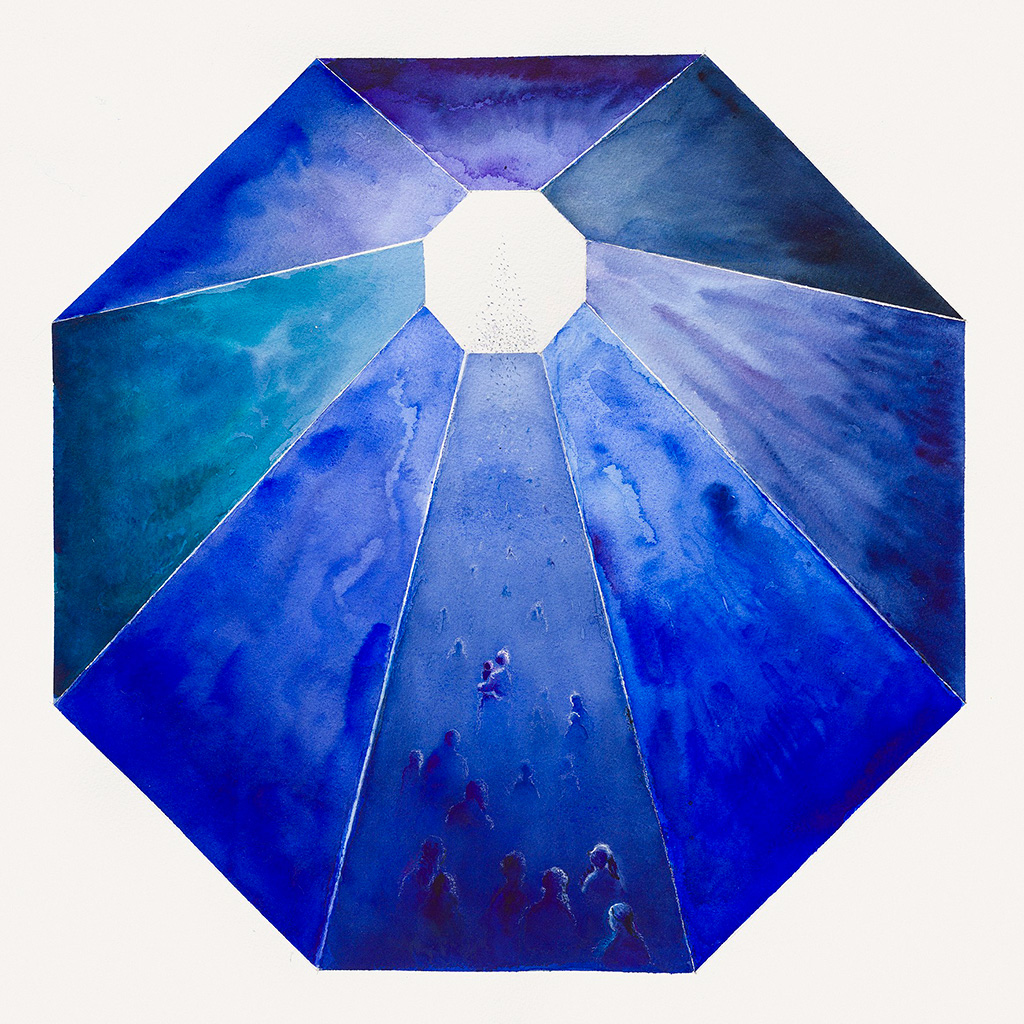 2018, бумага, акварель, белила и мел, 58 х 58 см, „Процессия в вечность“, Нина Вержбинская-Рабинович 2018, бумага, акварель, белила и мел, 58 х 58 см, „Процессия в вечность“, Нина Вержбинская-Рабинович