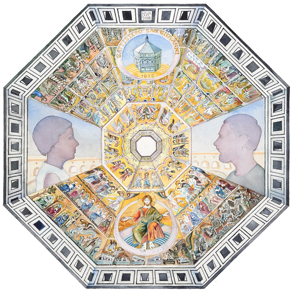 2018, бумага, акварель, карандаш, цветной карандаш, 58 х 58 см, „Firenze, mon amour. 40 лет cпустя“, Нина Вержбинская-Рабинович 2018, бумага, акварель, карандаш, цветной карандаш, 58 х 58 см, „Firenze, mon amour. 40 лет cпустя“, Нина Вержбинская-Рабинович