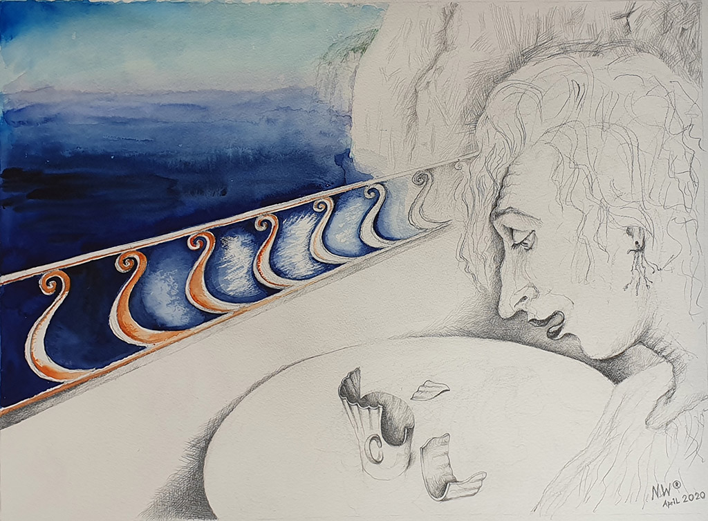 «Катастрофа. Апрель 2020», карандаш и акварель на бумаге 50 x 70 см, 2020, художница Нина Вержбинская-Рабинович