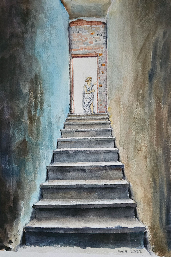 “Eurydice”, paper, watercolor, 52 x 35 cm, 2023, painter Nina Werzhbinskaja-Rabinowich
