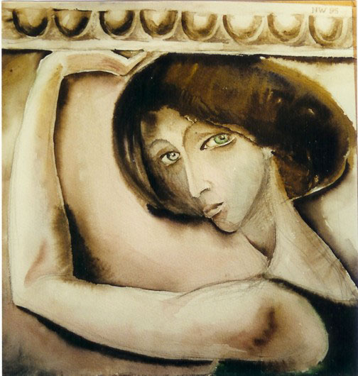 “Big Caryatid”, paper, watercolor, 40 x 40 cm, 1995, painter Nina Werzhbinskaja-Rabinowich